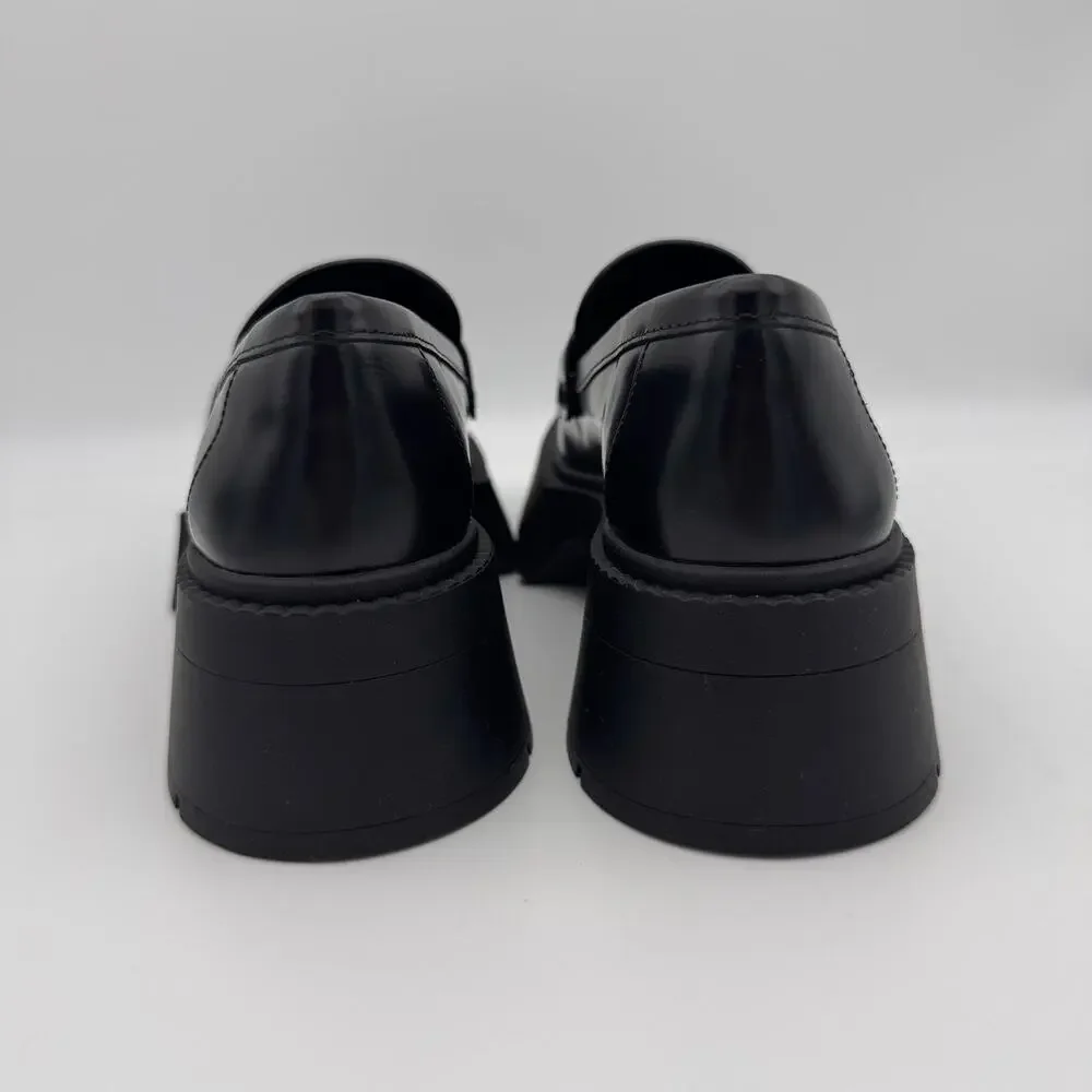 Coach Leah Loafers Womens Size 6 Leather C Logo Lug Sole Shoes CZ382 Black 6B